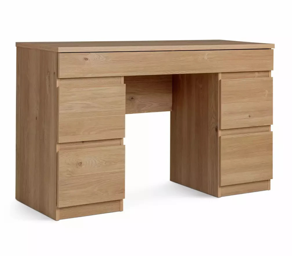 Home Jenson Double Pedestal Dressing Table Oak Effect | Vanity Makeup Table