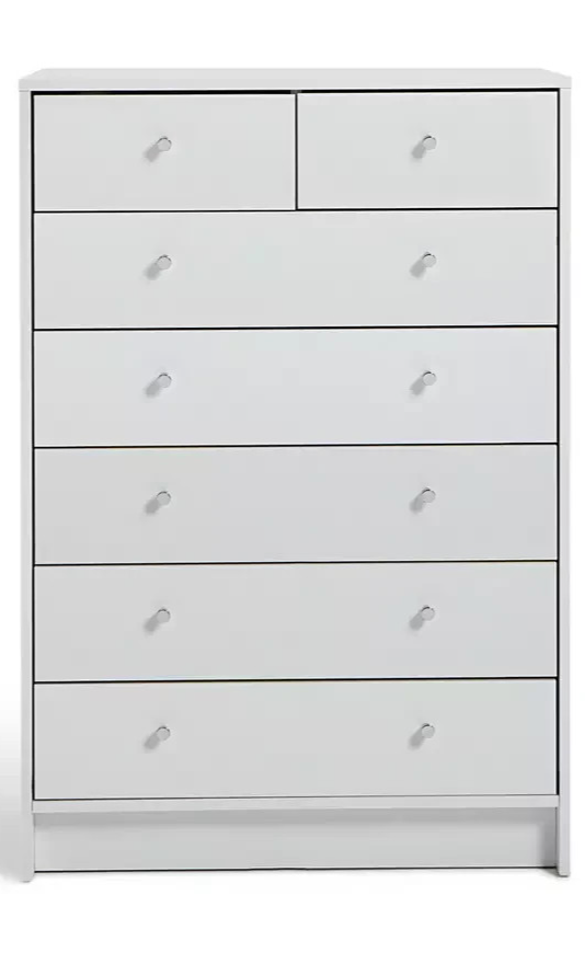 Malibu 7 Drawer Chest - White (B Grade)