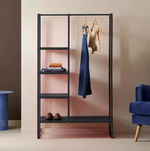 Lorelei Clothes Rail with Shelves Black | Open Wardrobe Storage Rack Furniture