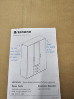 Home Brisbane 3 Door 3 Drawer Wardrobe - White (B Grade)