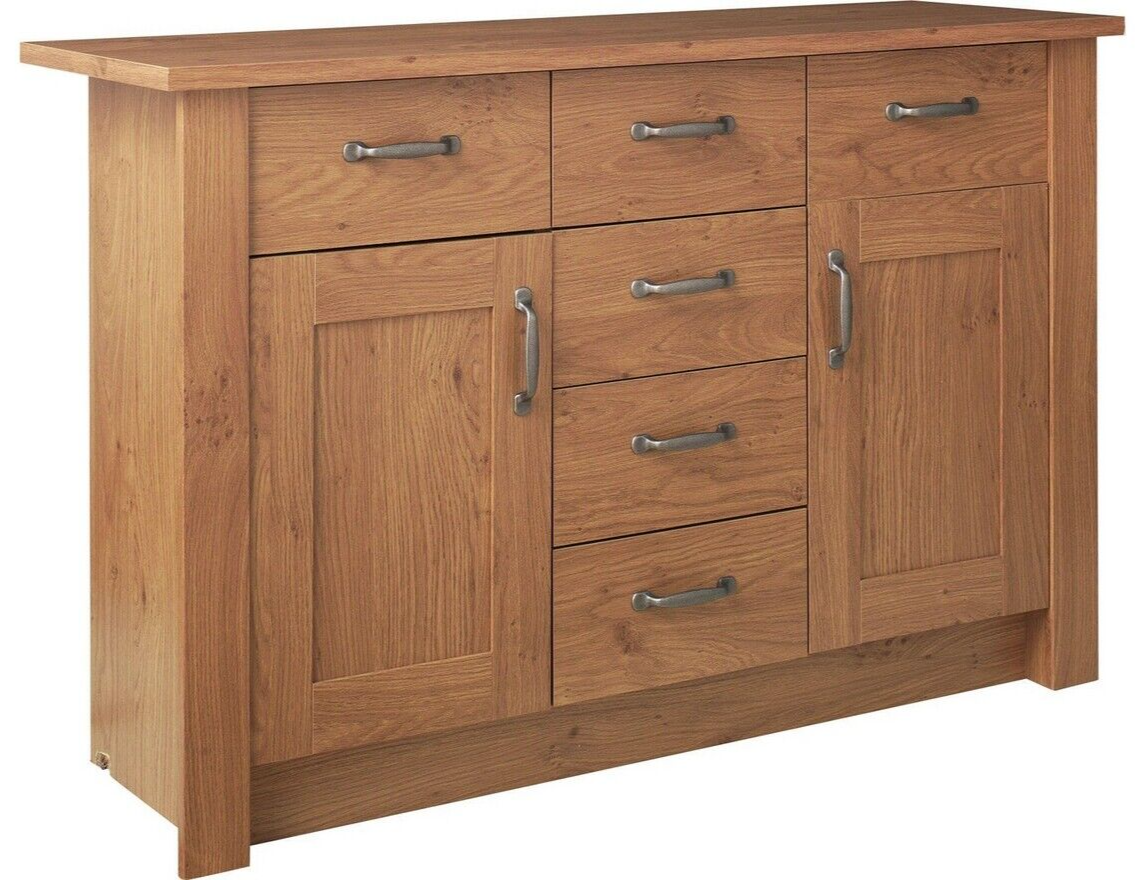 Home Ohio 2 Door 6 Drawer Sideboard - Oak Effect | Living Room Storage Unit