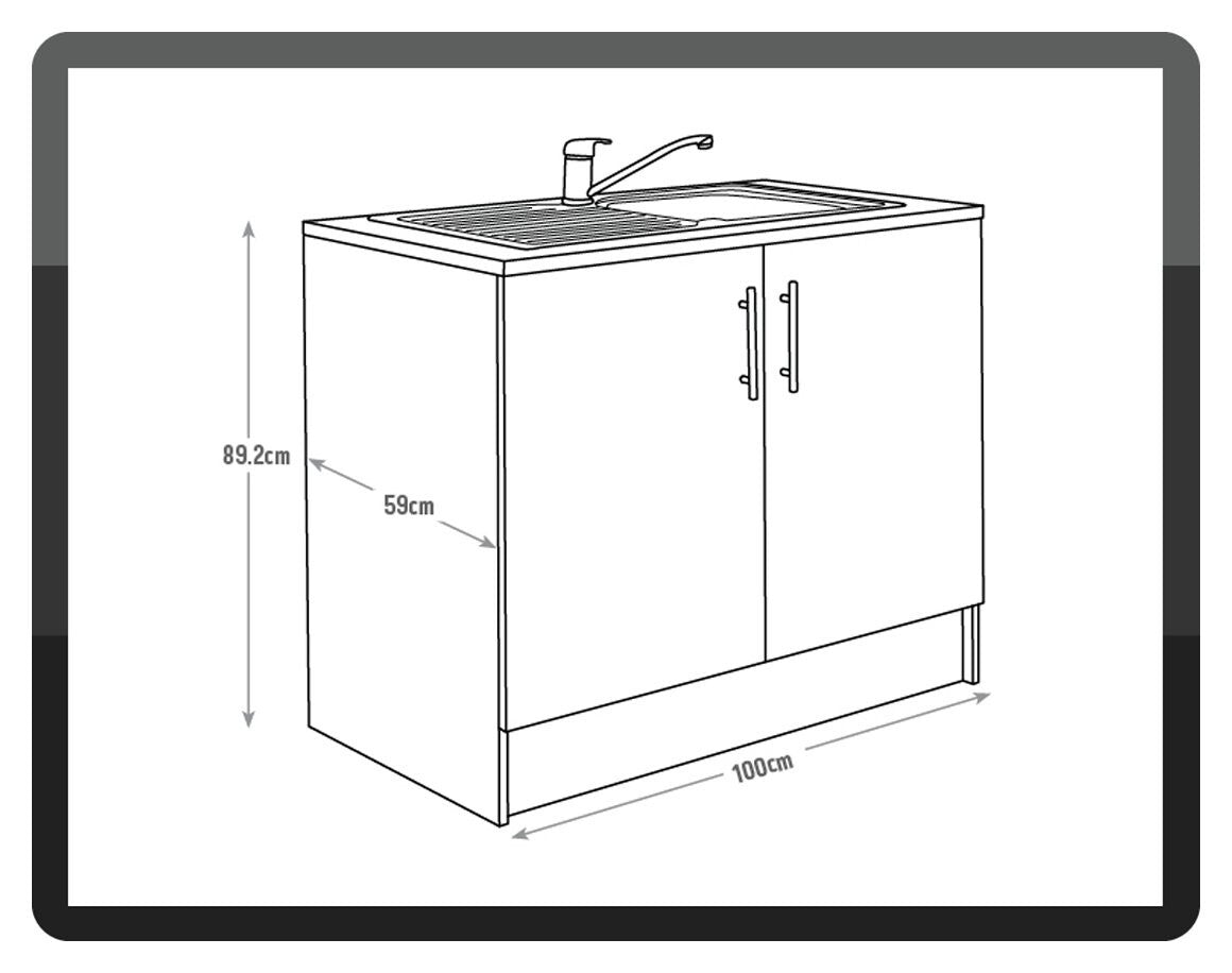 Athina 1000mm Steel Kitchen Sink Unit With Sink And Tap + Shelf - White