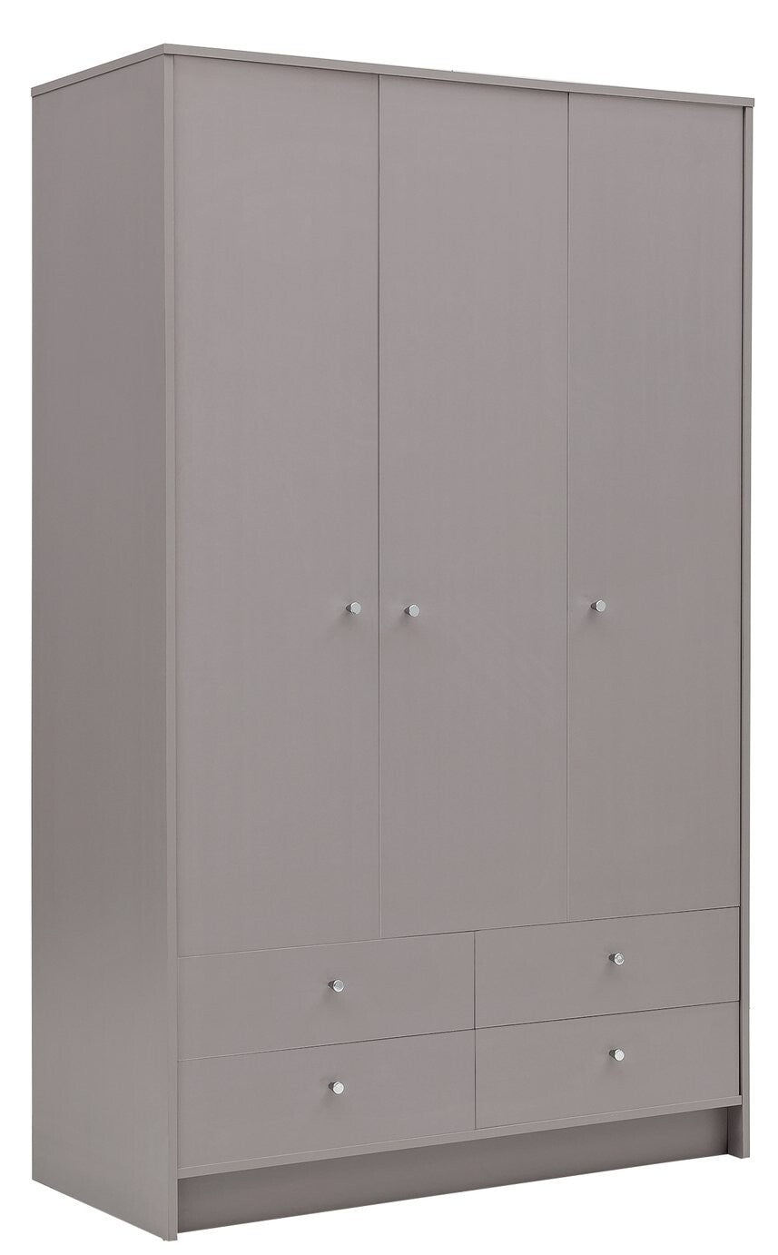 Home Malibu 3 Door 4 Drawer Wardrobe - Grey