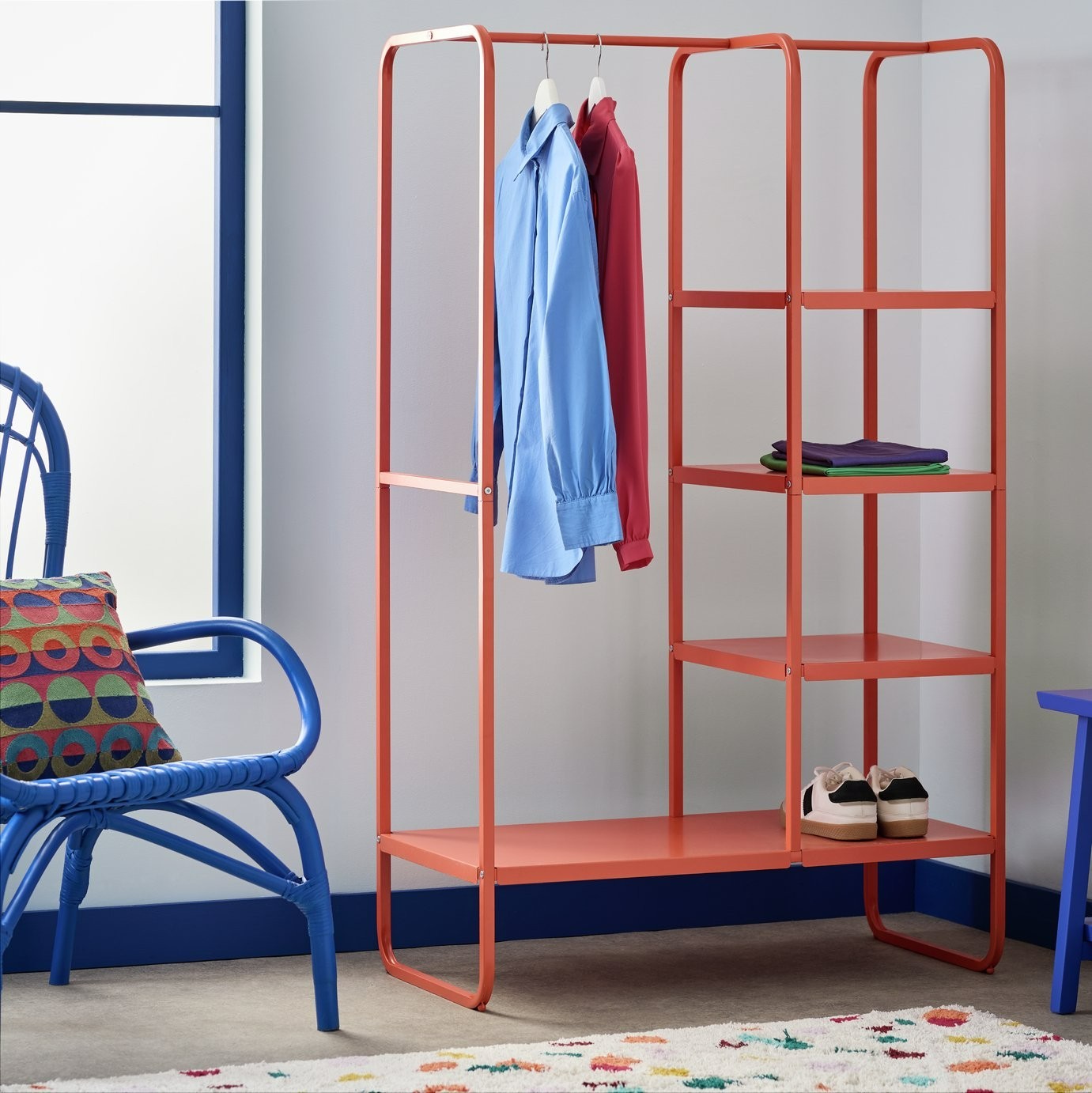 Lorelei Rail With Shelves - Red | Double clothes rail and shelving unit