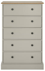 Kensington 5 Drawer Chest - Soft Grey/Oak Effect