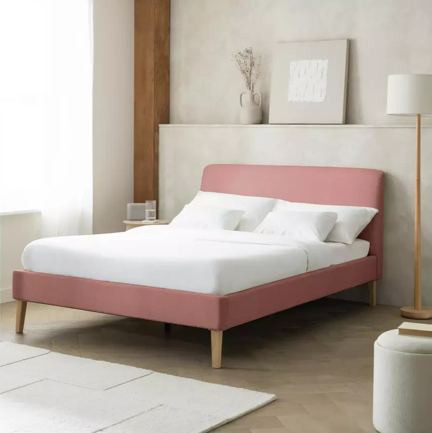 Ren Double Fabric Bed Frame Pink | Modern Bedroom Furniture Bedstead