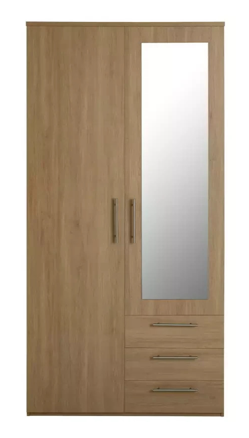 Brisbane 2 Door 3 Drawer Mirror Wardrobe - Oak (B BGRADE-1071.)