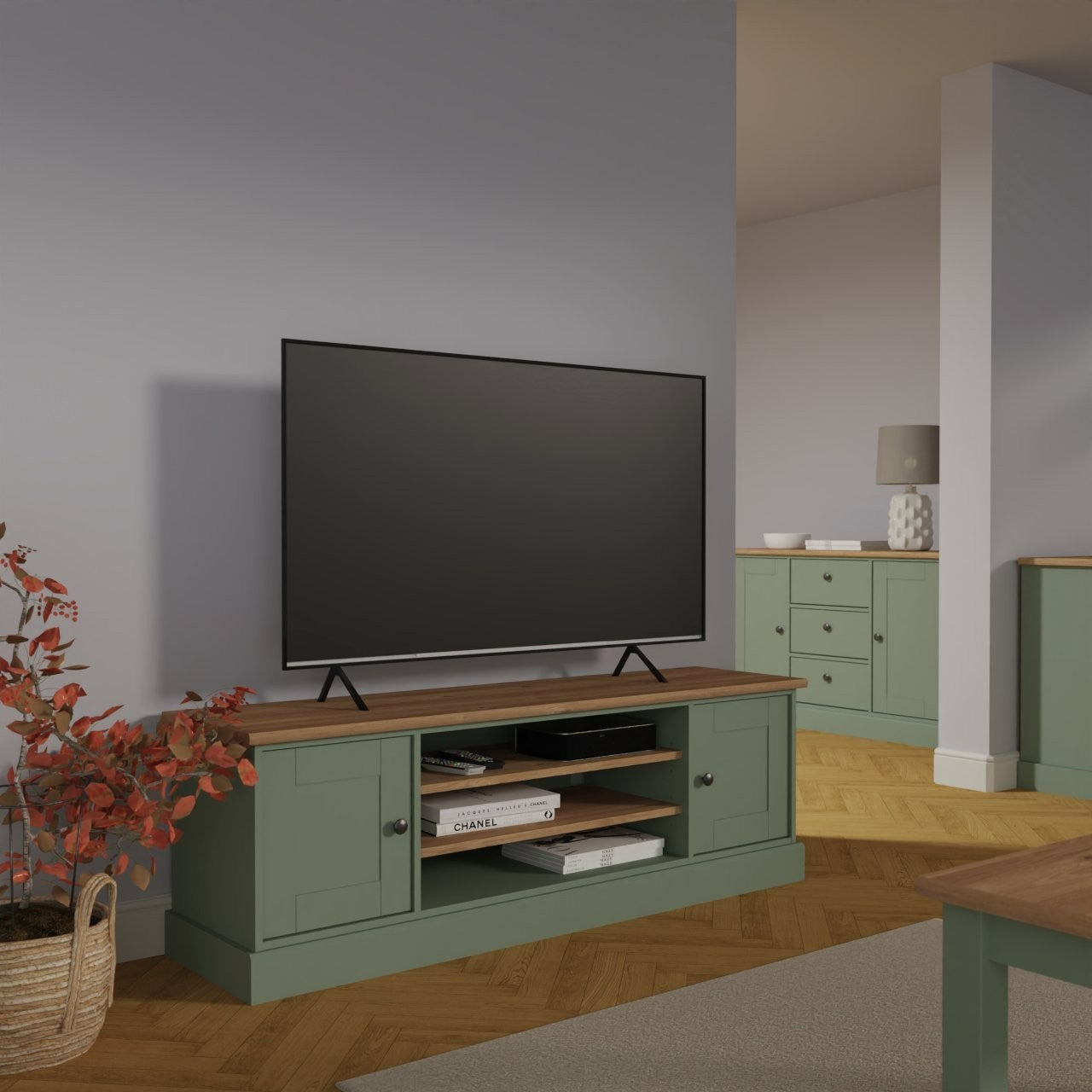 Home Winchester 2 Door TV Unit - Reed Green (B Grade)