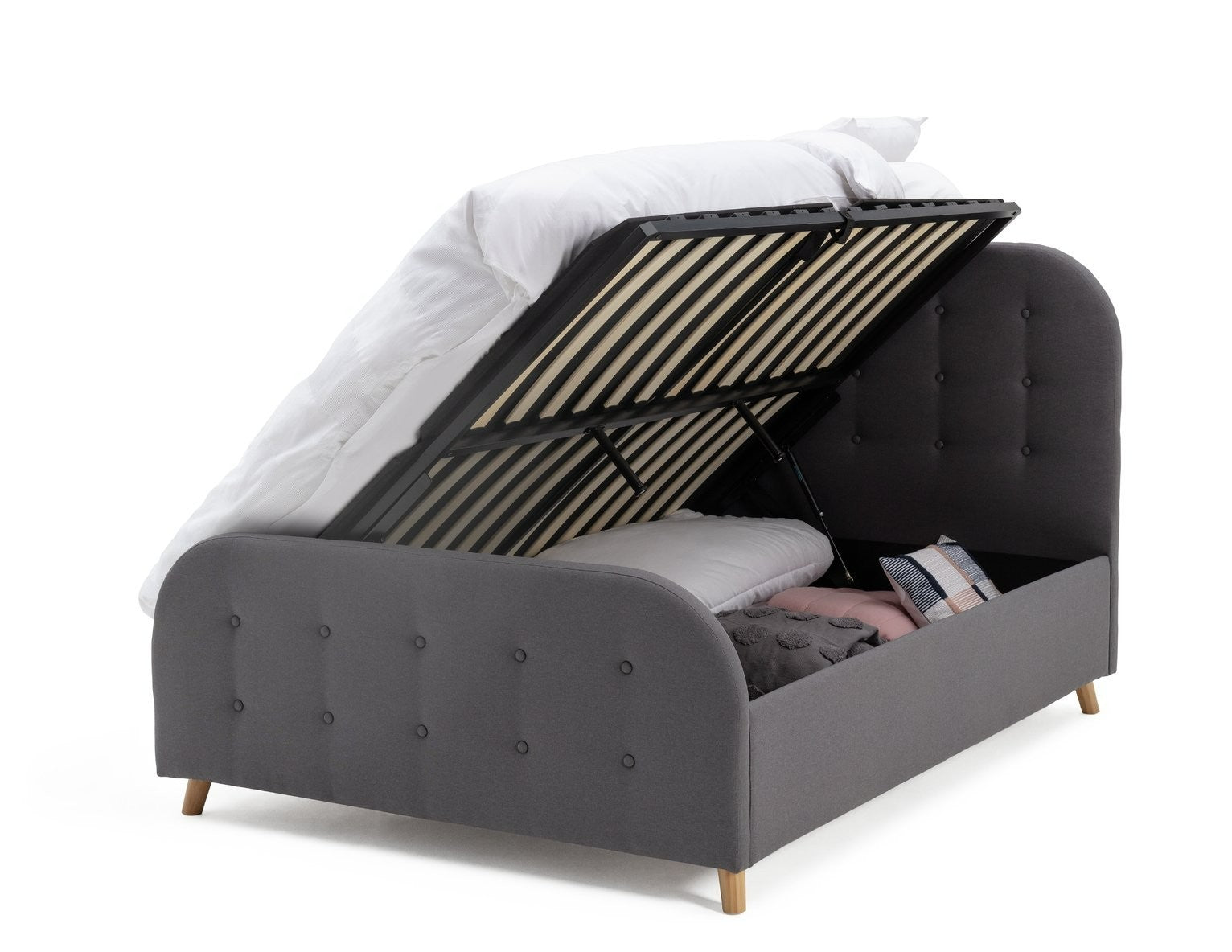 Ashby Ottoman Double Fabric Bed Frame - Grey | Soft Upholstered Comfort Bed