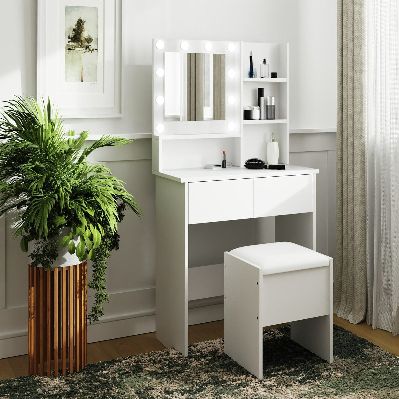 GFW Eva 2 Drawer Dressing Table With Stool - White | White vanity table