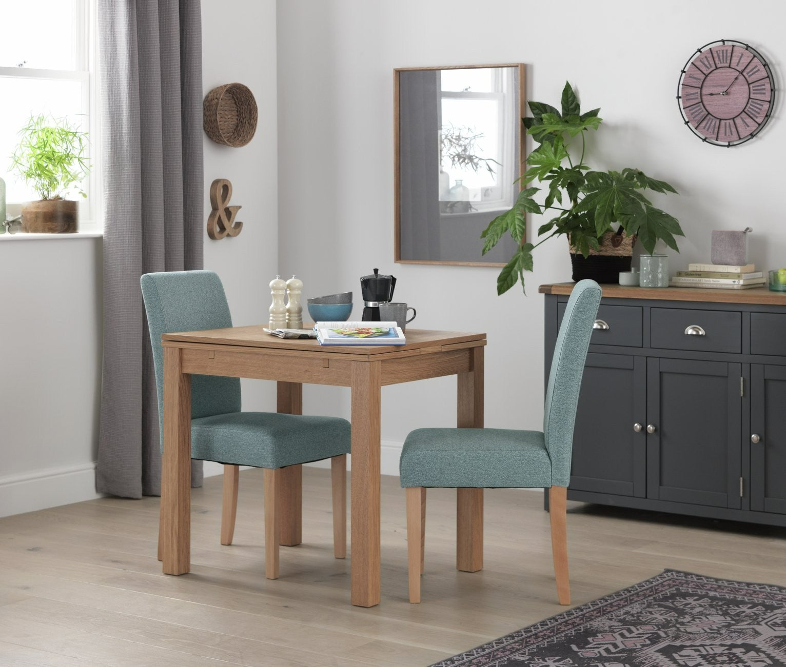 Home Pair of Midback Tweed Fabric Dining Chairs - Teal | Cozy Fabric Comfort