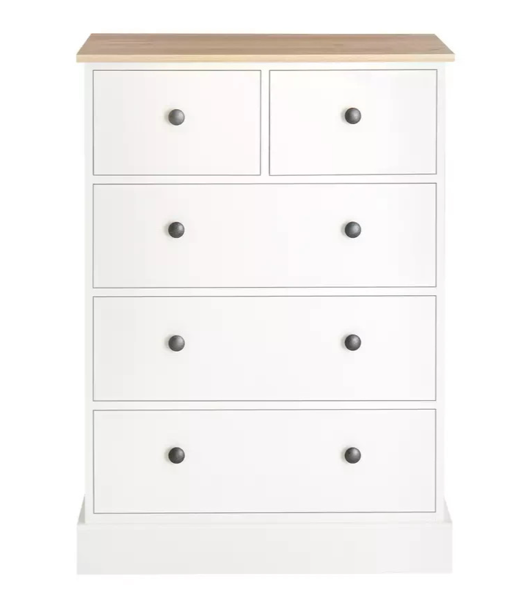 Home Kensington 5 Drawer Chest Ivory | Bedroom Storage Tallboy Furniture