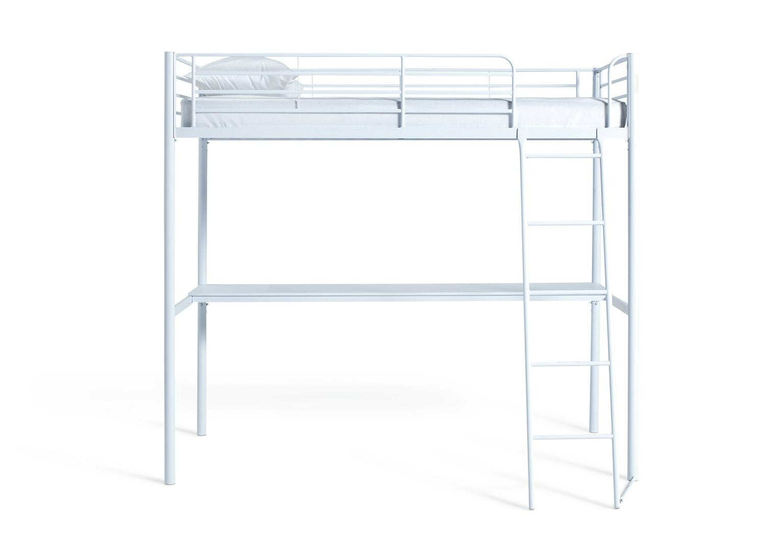 Riley High Sleeper Metal Bed Frame & Desk-White | Teen Bedroom High Sleeper Bed
