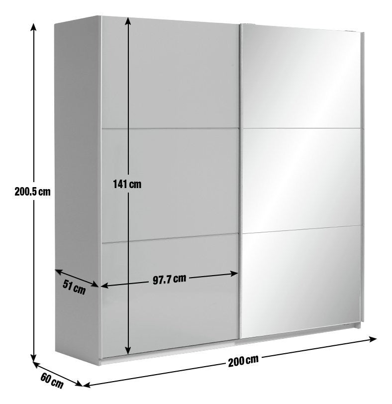 Holsted Mirror 200cm Sliding Wardrobe -Grey Gloss | High Shine Finish