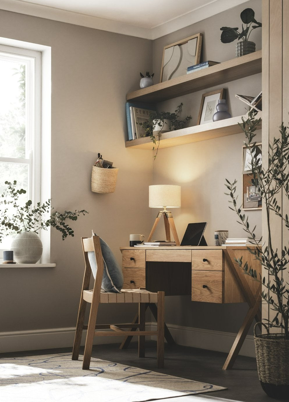 Harlene 5 Drawer Office Desk - Natural | Practical Workstation Storage