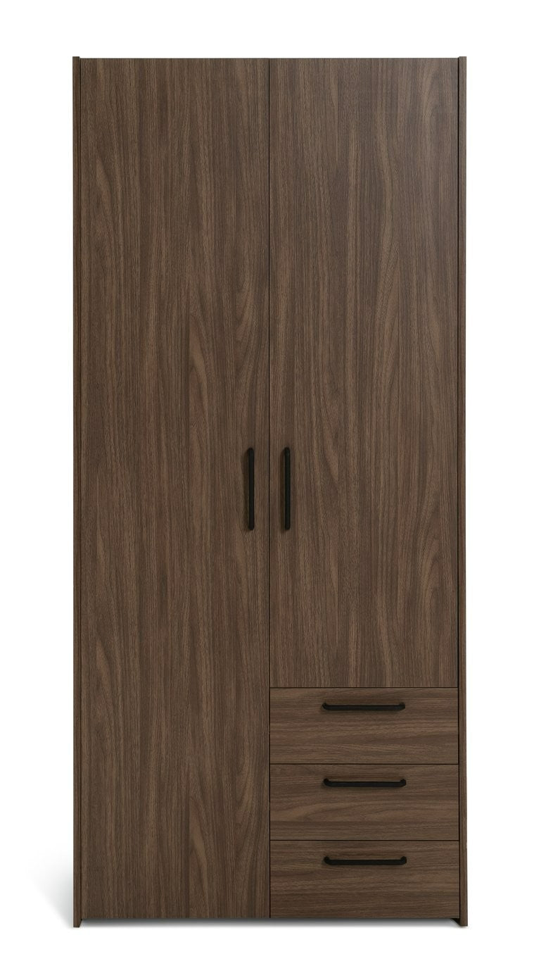 Oldham 2 Door 3 Drawer Wardrobe - Walnut | Simple and smart storage solution