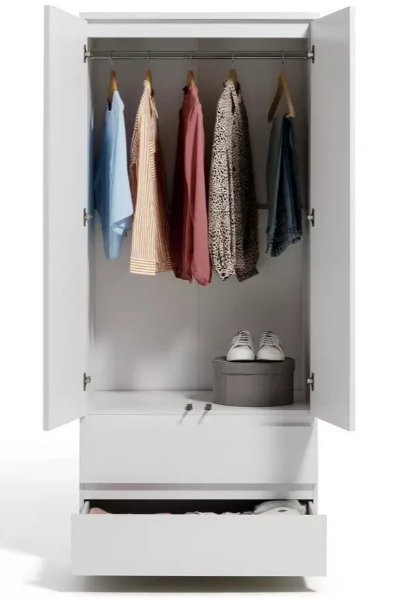 Home Jenson 2 Door 2 Drawer Wardrobe - Gloss White | Simple Clothing Space