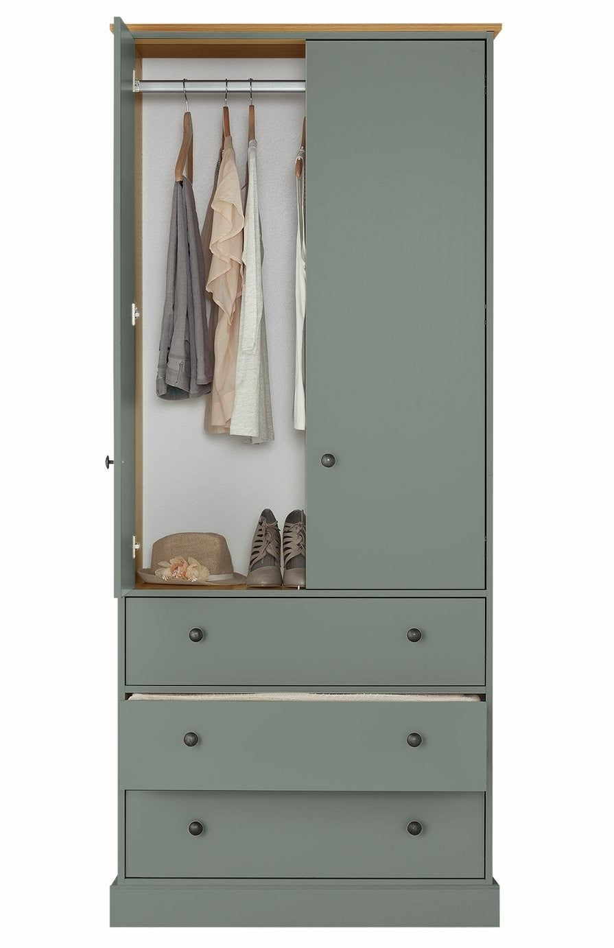 Kensington 2 Door 3 Drawer Wardrobe - Sage Green | Elegant bedroom furniture