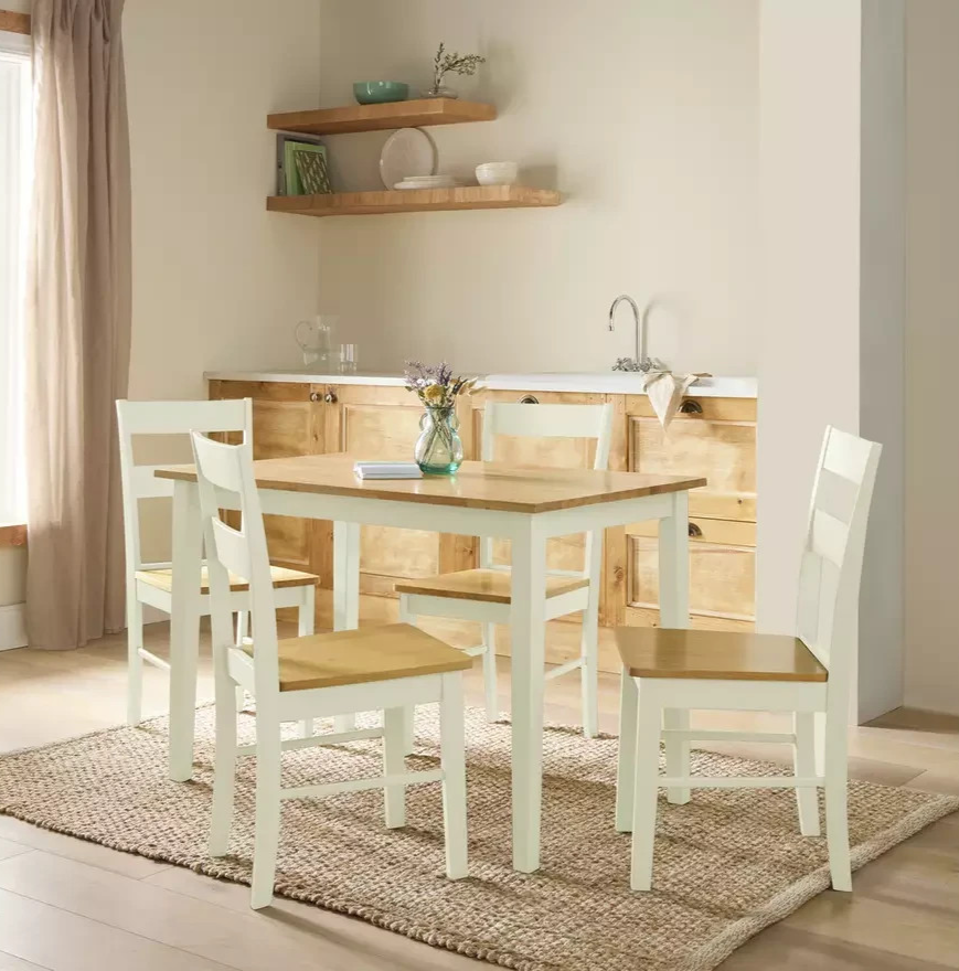 Home Chicago Cream Dining Table & 4 Cream Chairs | Modern Dining Room Set