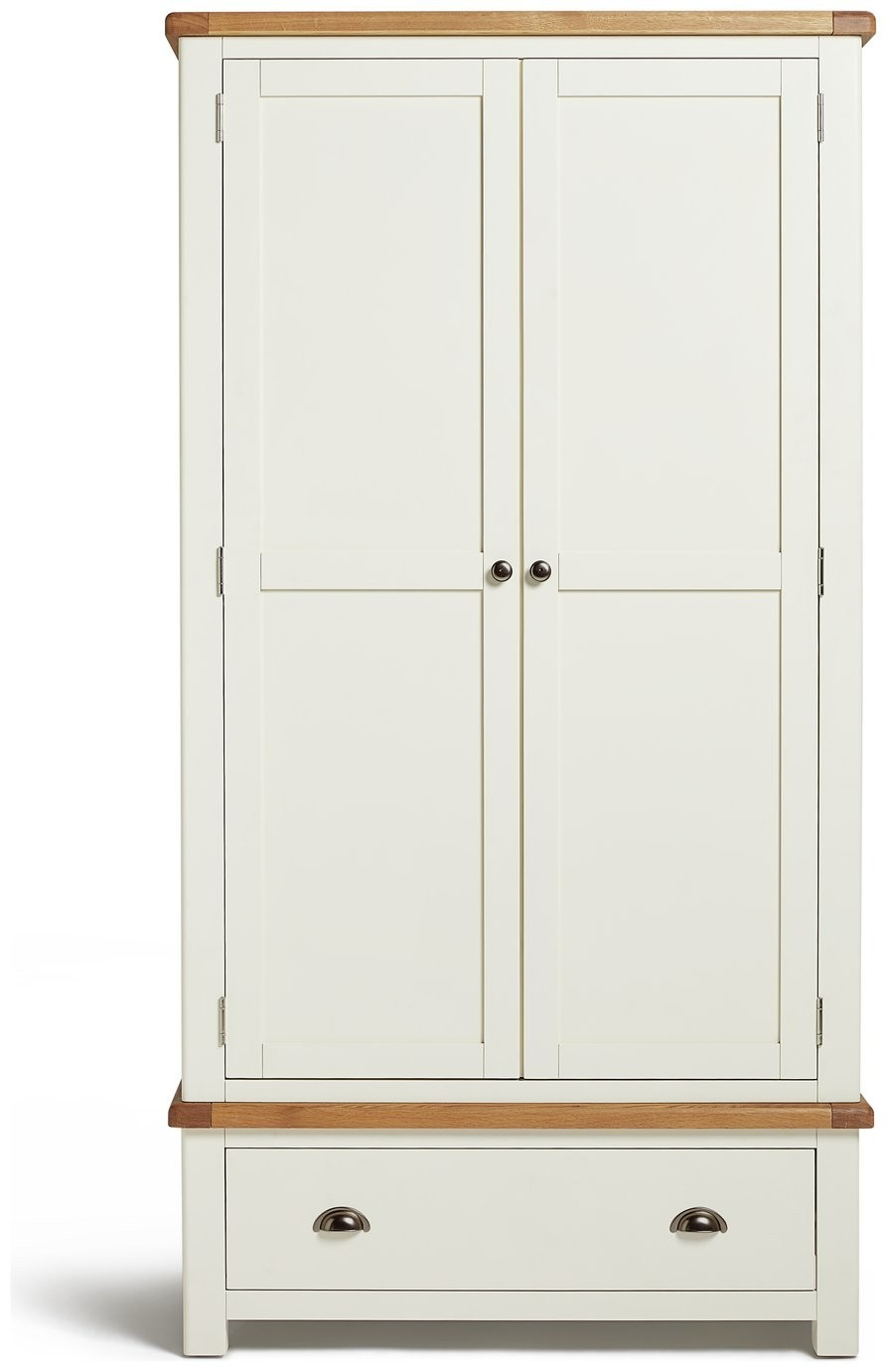 Home Kent 2 Door 1 Drawer Wardrobe - Cream and Oak | Warm Natural Aesthetic