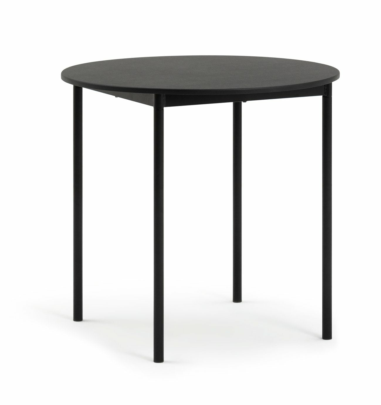 Stella Round Modern Dining Table and 2 Black Chairs 80cm - Wood Effect