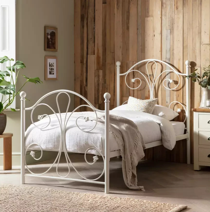 Home Marietta Single Metal Bed Frame White | Modern Bedroom Bed Frame Furniture