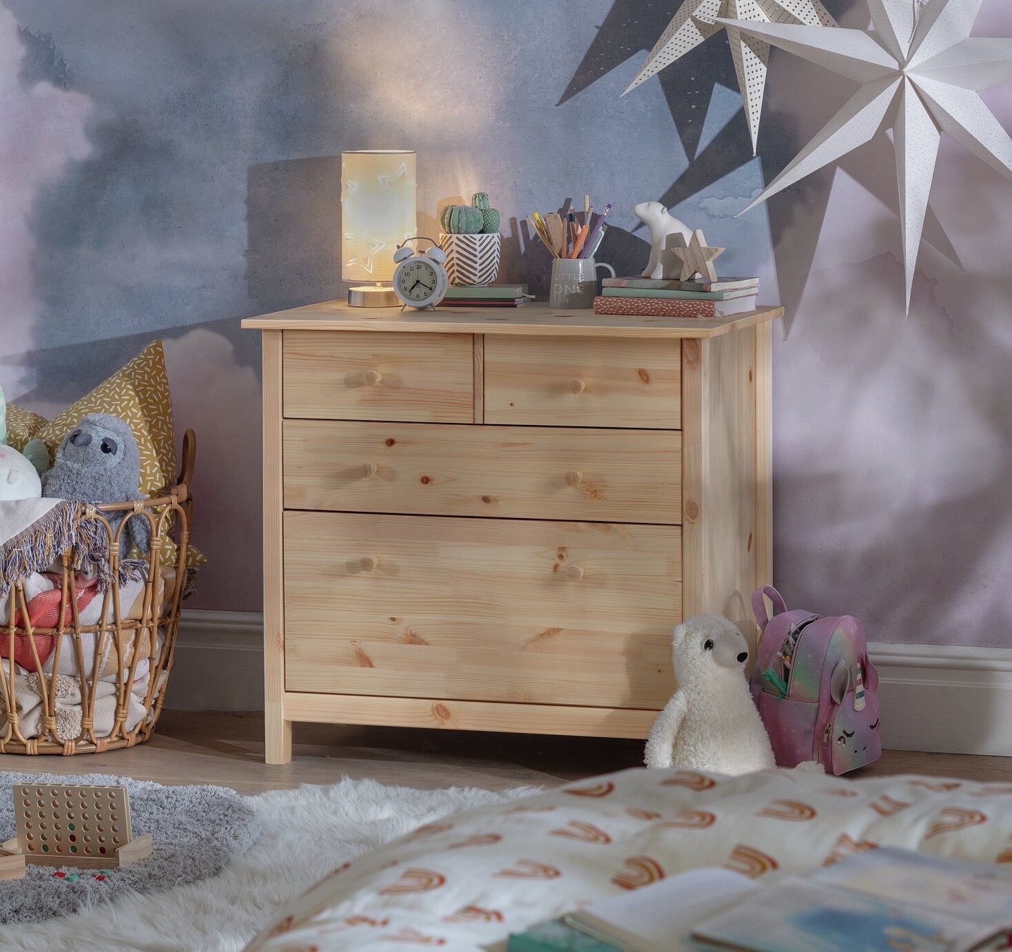 Scandinavia Kids 4 Drawer Chest - Pine | Wooden Storage, Bedroom Unit, Natural