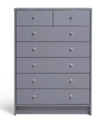 Home Malibu 7 Drawer Chest - Grey|Bedroom Storage Unit for Clothes & Accessories