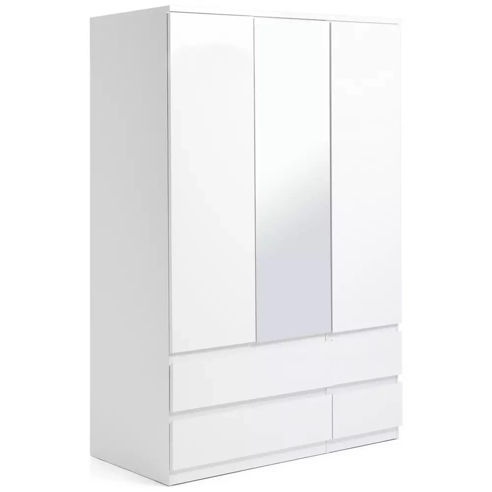 Jenson 3 Door 4 Drawer Mirror Wardrobe - White Gloss ( B Grade )