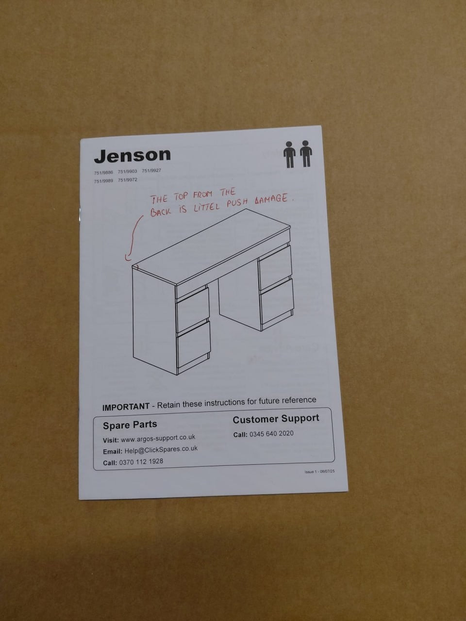 Home Jenson 5 Drawer Dressing Table Desk White Gloss (B GRADE 1021.)