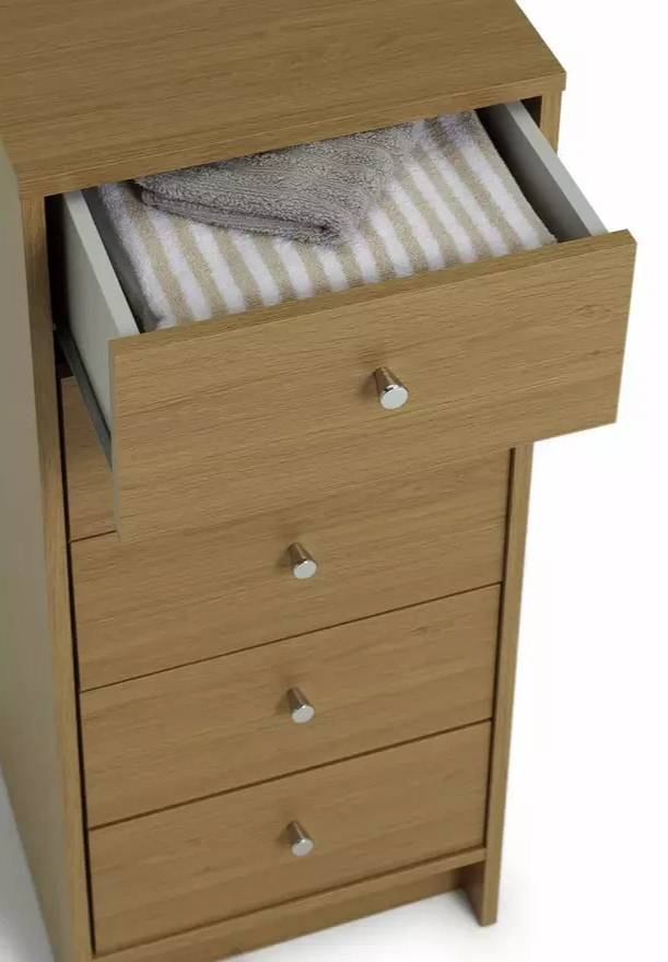 Home Malibu 5 Drawer Tallboy Oak Effect | Bedroom Storage Chest Cabinet