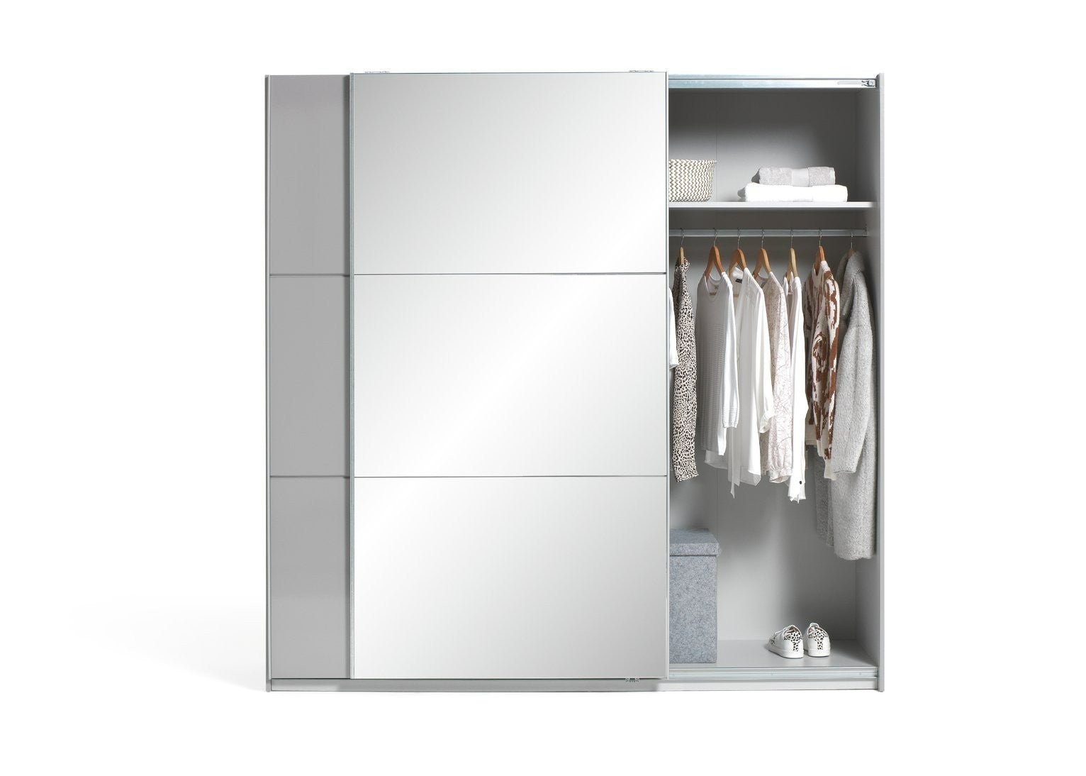 Holsted Mirror 200cm Sliding Wardrobe -Grey Gloss | High Shine Finish