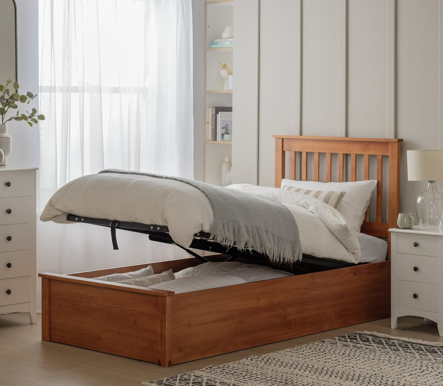 Aspley Single Wooden End Lift Ottoman - Oak Stain | Modern Bedroom Upgrade