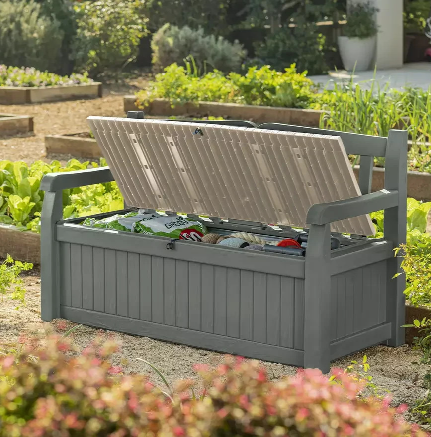 Keter Eden 265L Storage Bench Beige Green | Outdoor Garden Storage Seat