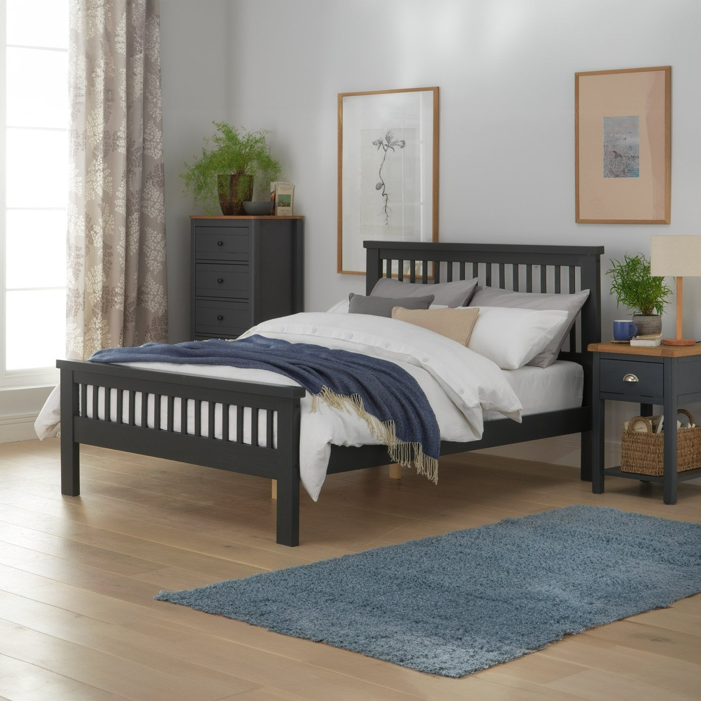 Aubrey Double Wooden Bed Frame - Charcoal | Simple style of shaker furniture