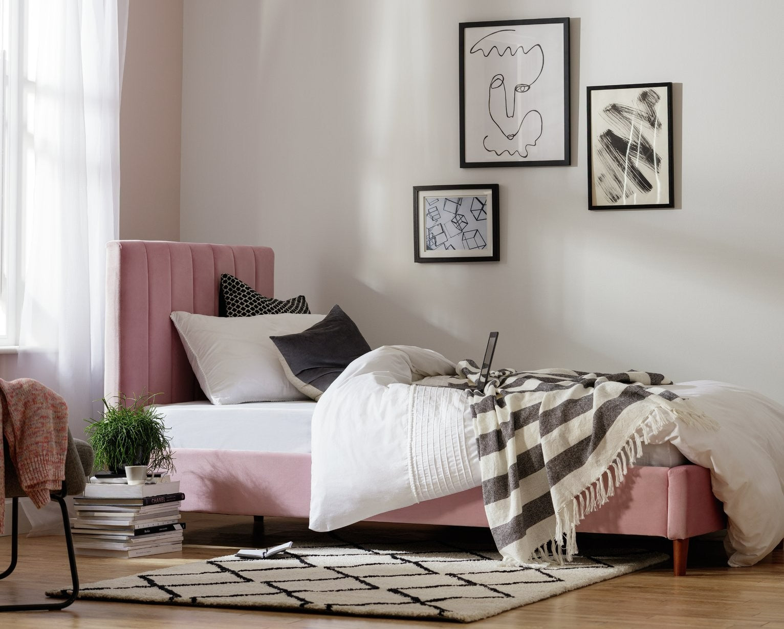 Home Pandora Single Velvet Bed Frame - Pink | pink velvet bed