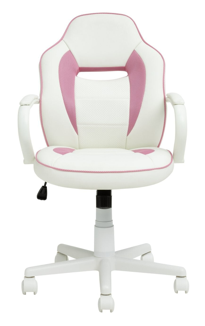 Faux Leather Mid Back Gaming Chair - White & Pink