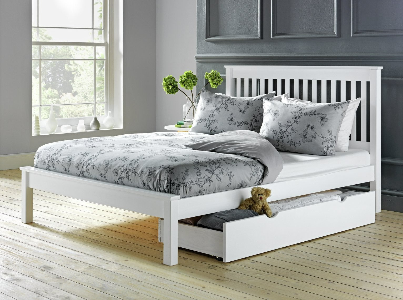 Home Aspley Double Wooden Bed Frame - White | Sturdy Sleeping Support