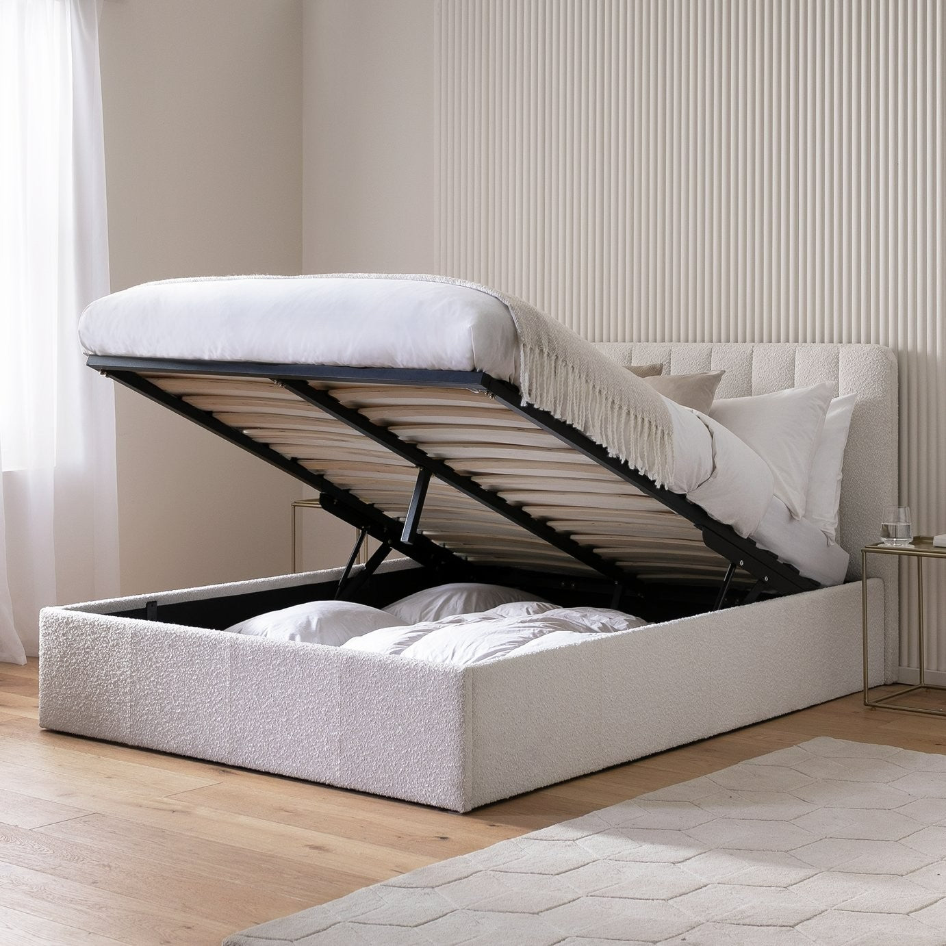 Home Pandora Double End Lift Ottoman Bed - White | Luxury Bedroom Upgrade