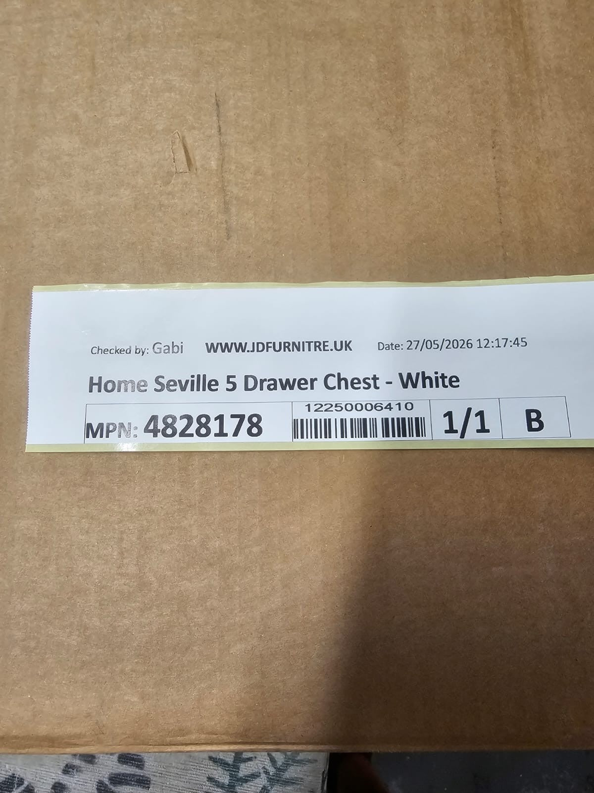 Home Seville 5 Drawer Chest - White (B Grade)