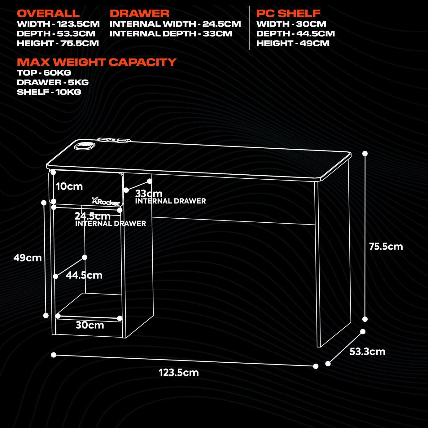 X Rocker Carbon Tek Gaming Desk - Black | Computer Desk With Lighting