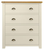 Home Kent 4 Wide Chest of Drawer - Cream and Oak | Cream Chest with Oak Top