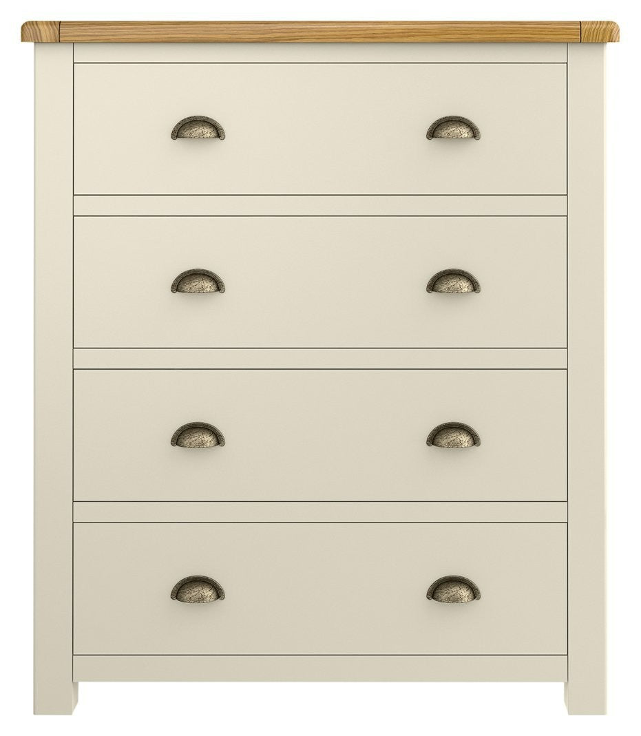 Home Kent 4 Wide Chest of Drawer - Cream and Oak | Cream Chest with Oak Top