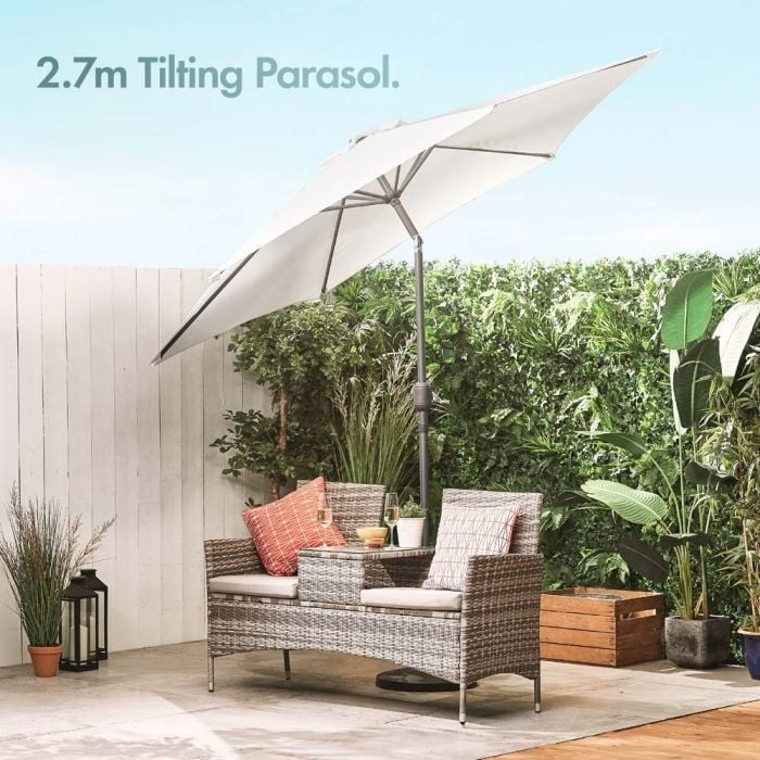 2.7m Steel Garden Parasol Ivory Cream | Outdoor Patio Sun Umbrella
