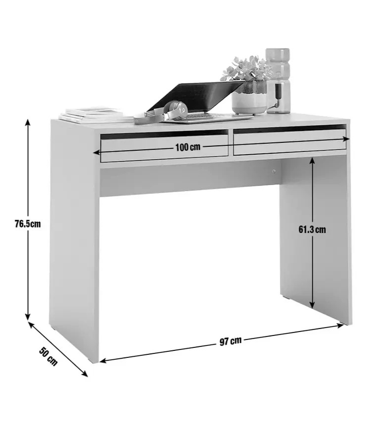 Home Pepper 2 Drawer Desk White | Modern Home Office Computer Study Work Desk Fu