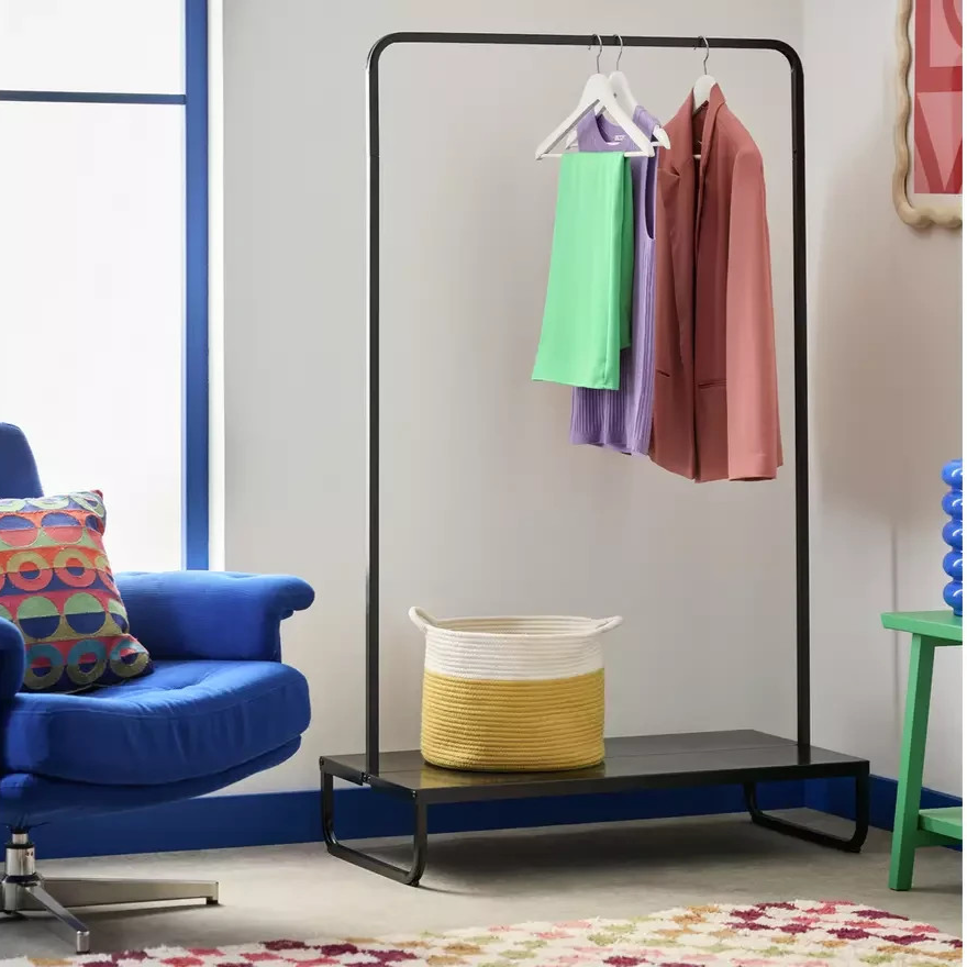 Lorelei Double Clothes Rail Black | Open Wardrobe Garment Storage Rack Furniture