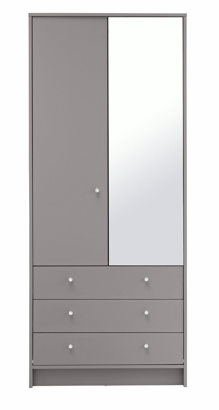 Home Malibu 2 Door 3 Drawer Mirror Wardrobe - Grey | mirrored wardrobe