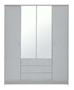 Home Malibu 4 Door 3 Drawer Mirror Wardrobe - Grey | Reflective Design Feature