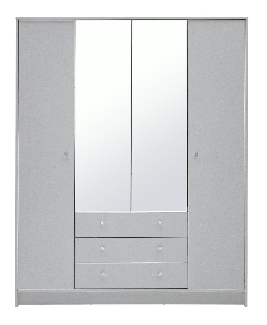 Home Malibu 4 Door 3 Drawer Mirror Wardrobe - Grey | Reflective Design Feature