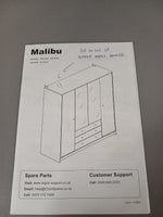 Home Malibu 4 Door 3 Drawer Mirror Wardrobe - White ( B Grade 1089.)